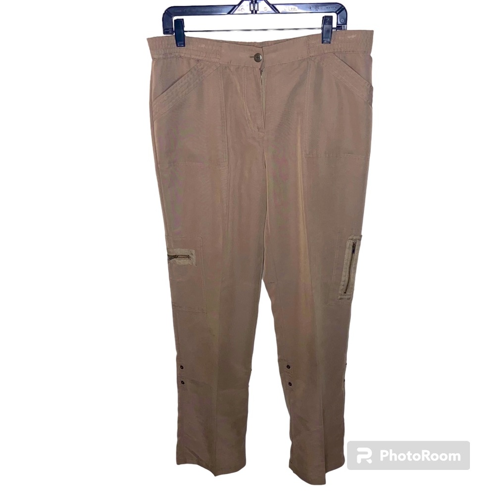Chico’s Pants Women’s Size 1(S) Modal Beige Tan Neutral Suede Cargo Straight Leg
